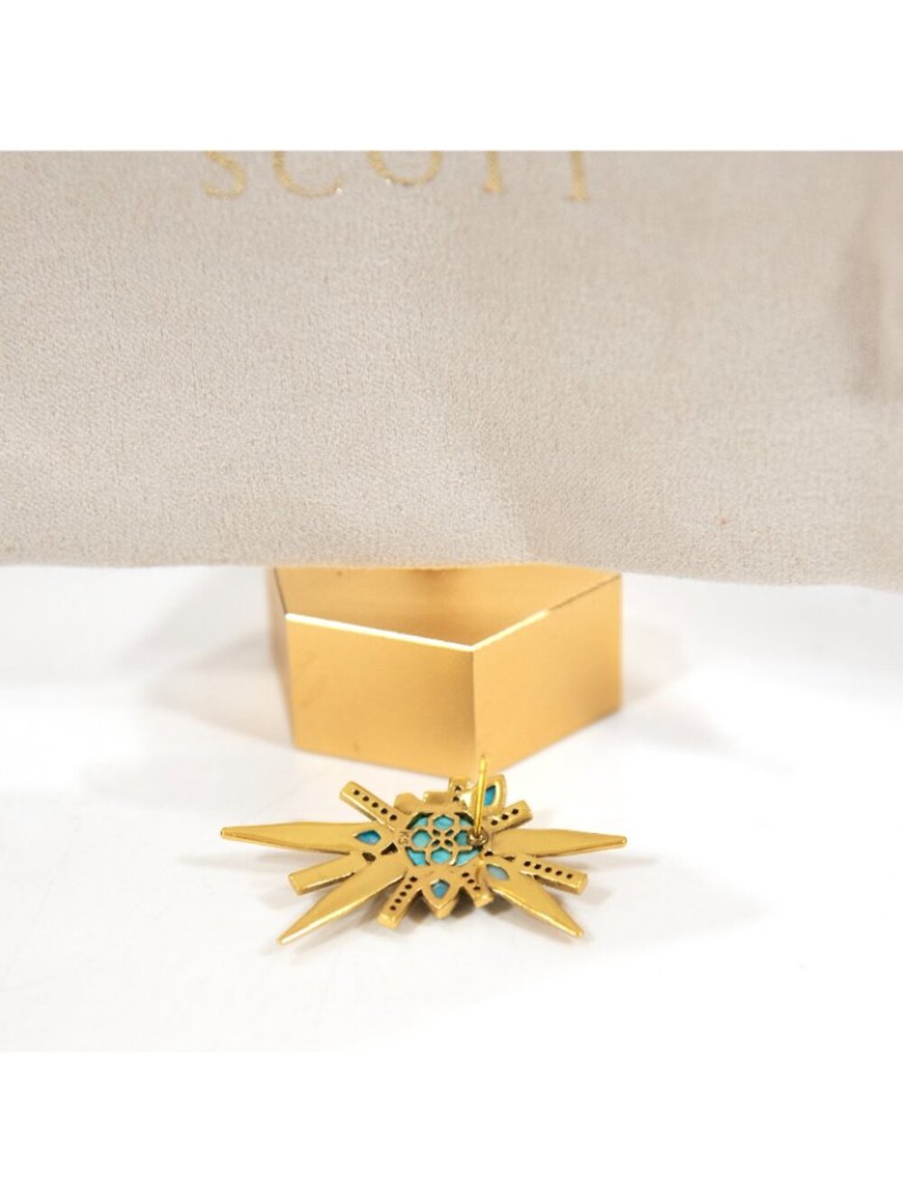 Kendra Scott Yellow Rose Serayah Turquoise Statement Gold Earrings NWT $150 - Picture 5 of 5